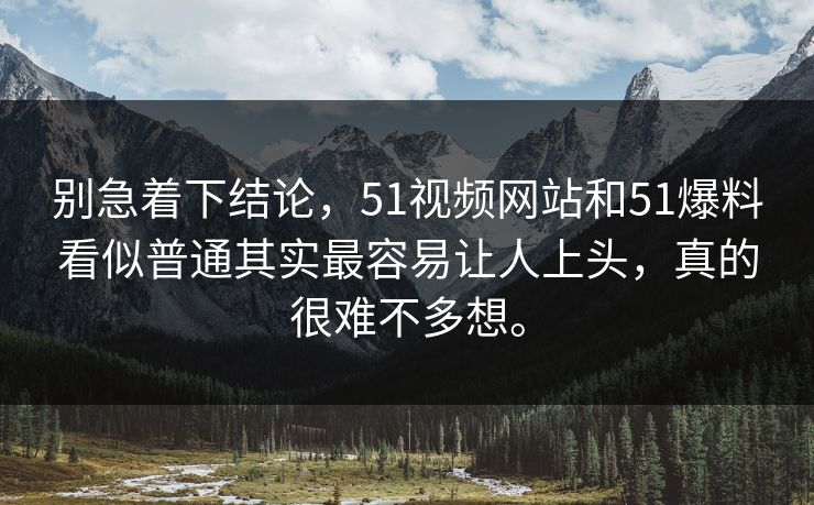 别急着下结论，51视频网站和51爆料看似普通其实最容易让人上头，真的很难不多想。